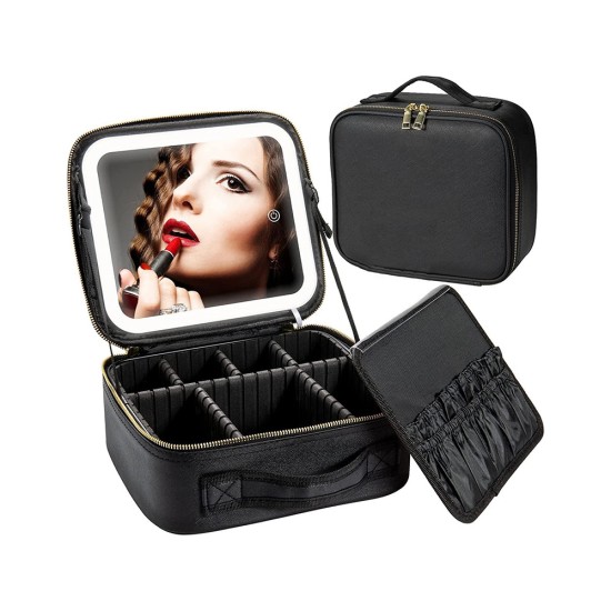 Makeup Bag with Smart LED Mirror - Black