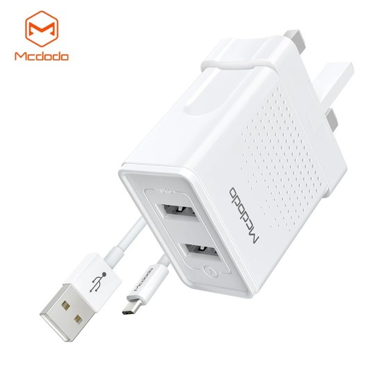 Mcdodo HCH-5720 Dual USB Charger (UK) + 1m Lightning Cable Travel Set