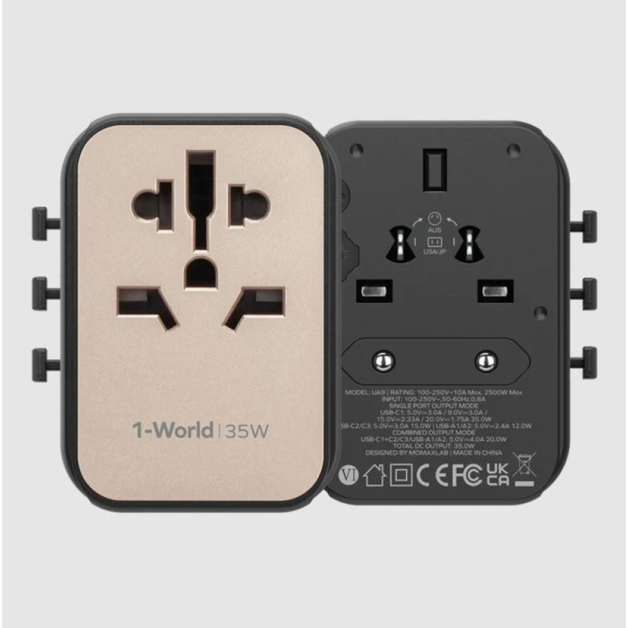 Momax 1-World PD35W 5 ports + AC Travel Adapter (Titanium) UA9E