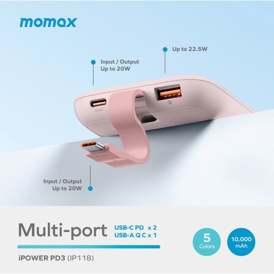 Momax Ipower Pd 3 10000Mah Battery Pack - Pink (IP118P)