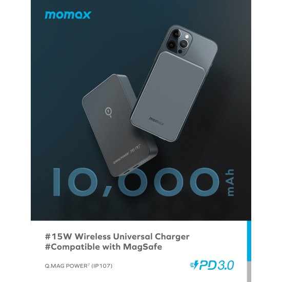 Momax Q.Mag Power7 Magnetic Wireless Battery Pack 10000mAh (IP107) - Blue