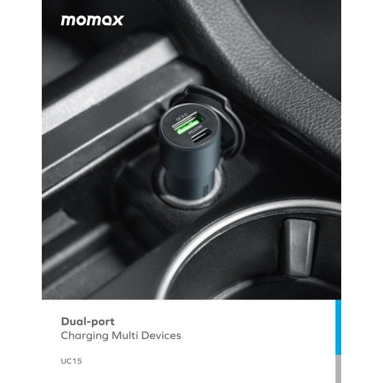 Momax Dual-port Car Charger 38W (UC15) - Grey