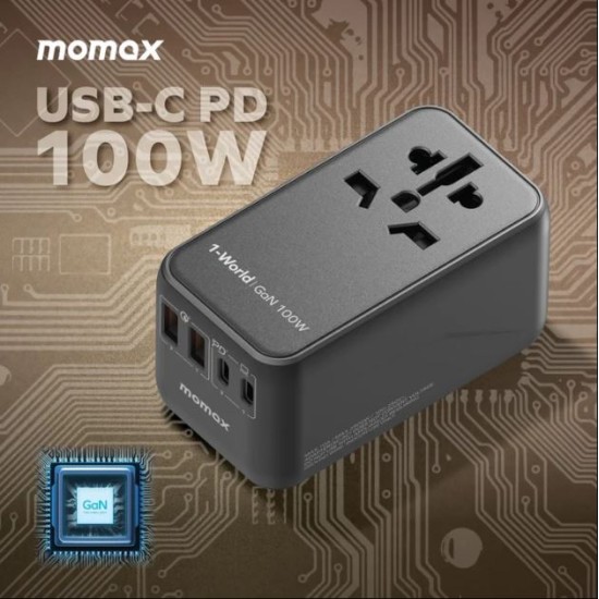 Momax 1-World 100W PD GaN 4-Ports + AC Travel Adapter (UA10D)