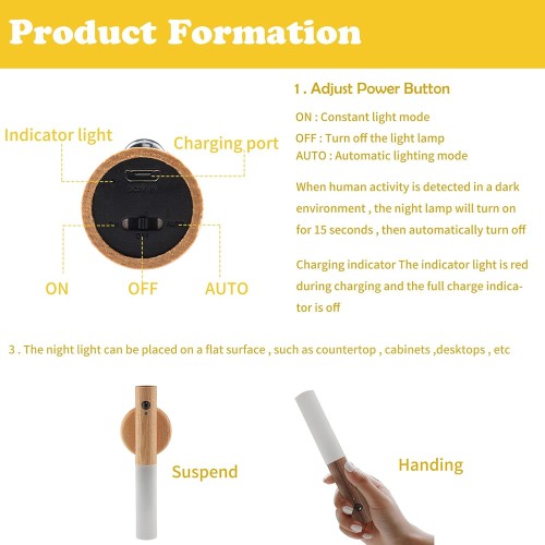 Motion Sensor Night Lights Magnet Body Sensor - Light Wood