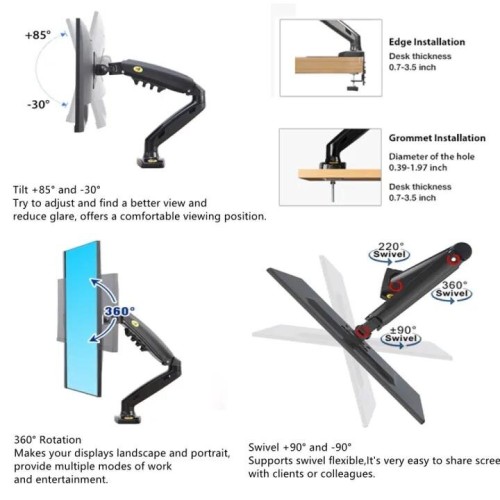 NB F80 North Bayou Gas Strut Desk Monitor Arm Monitor Mount Adjustable Stand Load