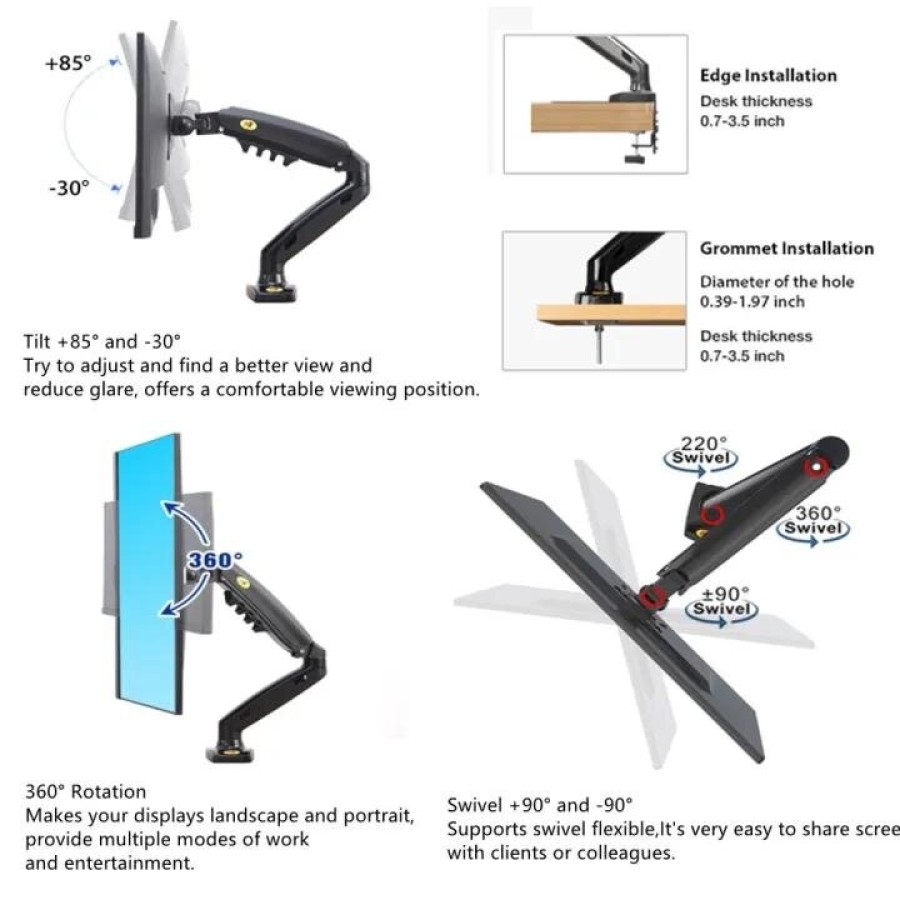 NB North Bayou Single Monitor Desk Mount Stand Full Motion Swivel Computer Monitor Arm	