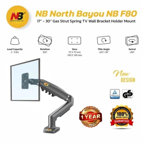 NB F80 North Bayou Gas Strut Desk Monitor Arm Monitor Mount Adjustable Stand Load