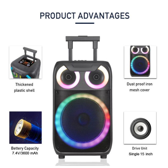 BT Wireless 15inch Party Speaker 1800W With Colorful Lights - NDR-C15