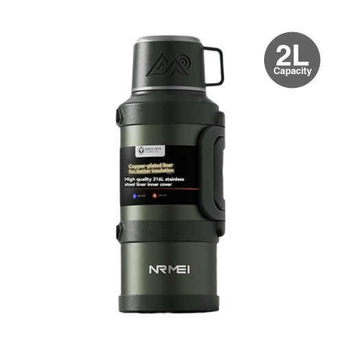 Nrmei 2 Liter Safe Thermos Flask Bottle with Infuser - 24 Hours Hot and Cold - Moss Green