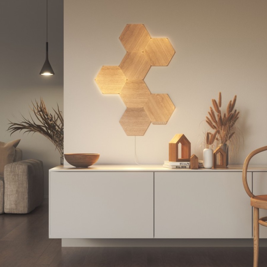 Nanoleaf Elements Wood - Hexagon Look Smarter Light Panels Kit - 7 Panels - Wood