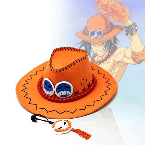 One Piece Portgas D Ace Cowboy Hat Cosplay Hat + Necklace - Orange