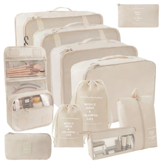 11 PC SET COMPLETE TRAVEL PACKING ORGANIZERS W/ TOILETRY BAG
