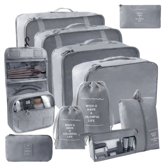 11 PC SET COMPLETE TRAVEL PACKING ORGANIZERS W/ TOILETRY BAG