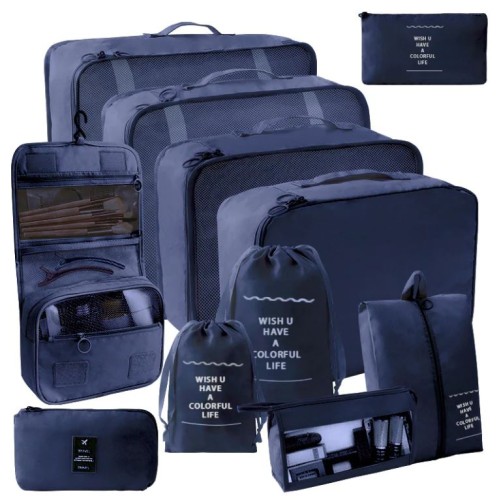 11 PC SET COMPLETE TRAVEL PACKING ORGANIZERS W/ TOILETRY BAG