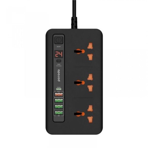 Porodo 3 AC 4 USB-A & USB-C PD 20W Hub 2M UK Black