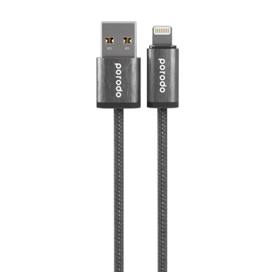 Porodo Woven 2.4A USB A to Lightning Cable 1.2M (Black - White)