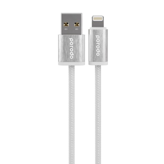 Porodo Woven 2.4A USB A to Lightning Cable 1.2M (Black - White)