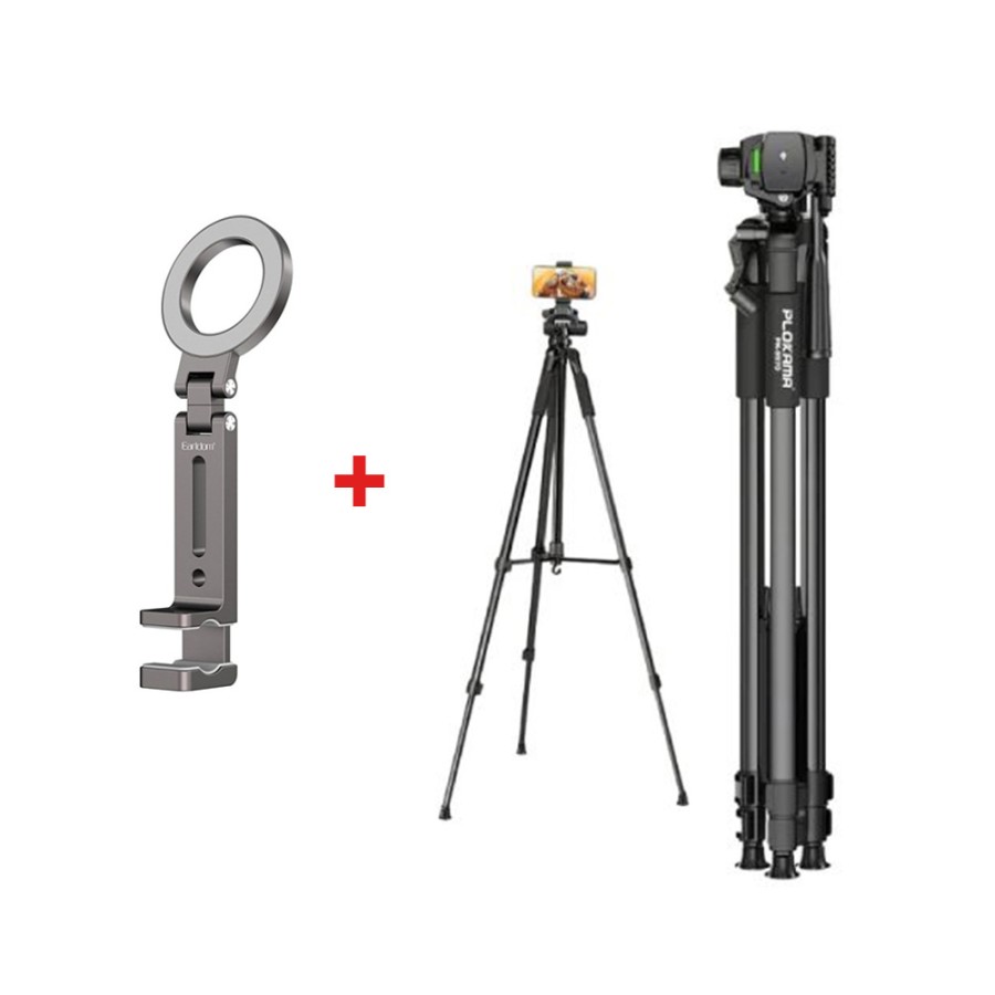 Plokama PK-9950 Portable Aluminum Alloy Tripod + Earldom EH268 Magsafe Phone Holder