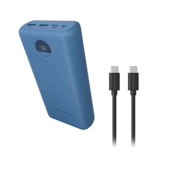 Powerology Quick Charge Power Bank 30000mAh PD 45W with Type-C to Type-C Cable 0.9M (Blue)