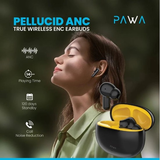 Pawa Pellucid ANC True Wireless Earbuds - Black/Yellow