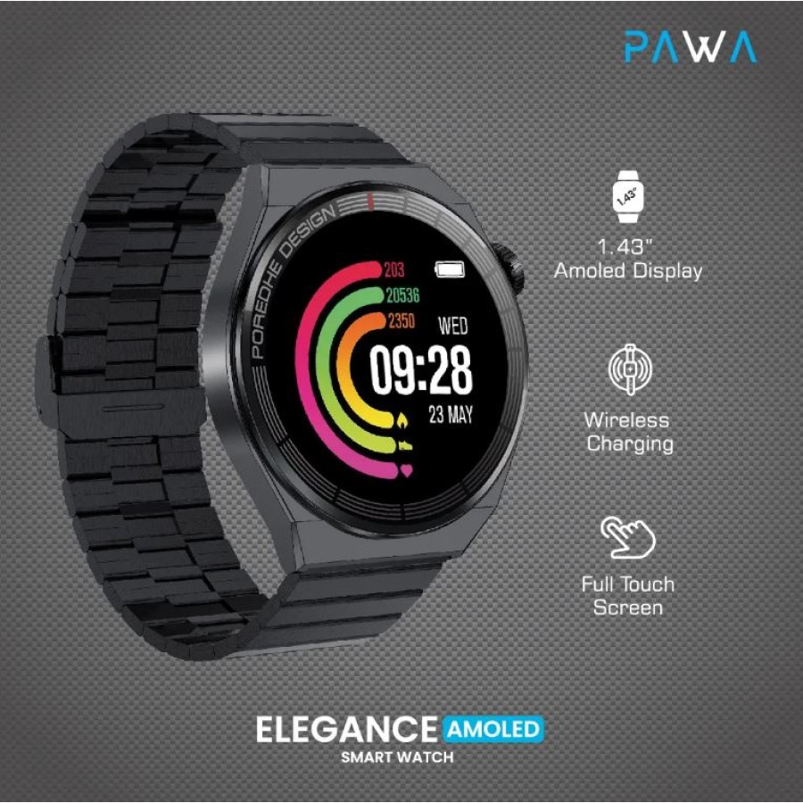 Pawa Elegance Smart Watch With Amoled Display - Black