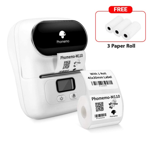 Phomemo M110 Mini Thermal Printer - White (3 Roll)