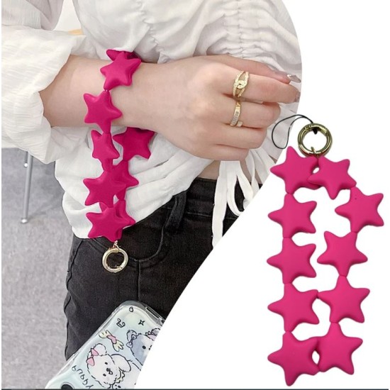 Star Shaped Phone Holder Strap Keychain - Glossy Pink