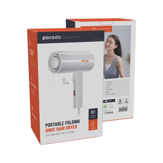 Porodo Lifestyle Portable Folding Ionic Hair Dryer Fast And Frizz-Free Styling