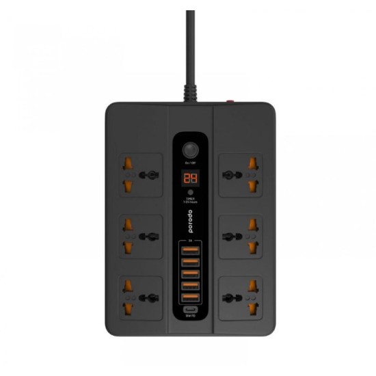 Porodo Multi Port Super Hub Socket - 6 Socket / USB-C - Black