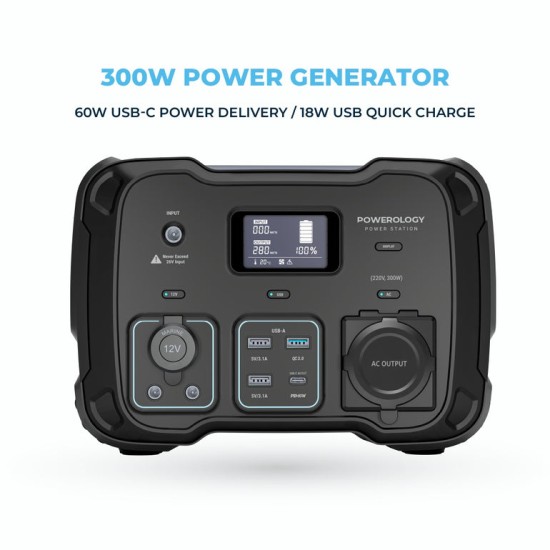 Powerology Portable Power Generator 78000mAh 300W PD 60W - Black