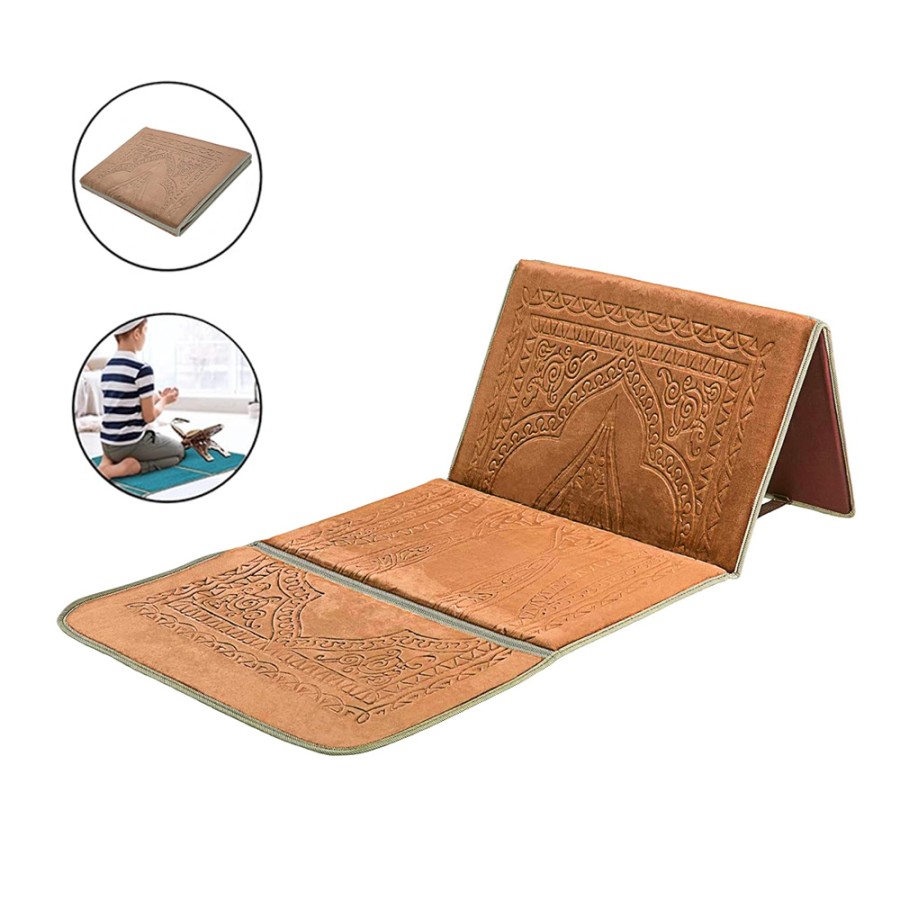 Prayer Rug Mat with Back Sitter Support - Brown