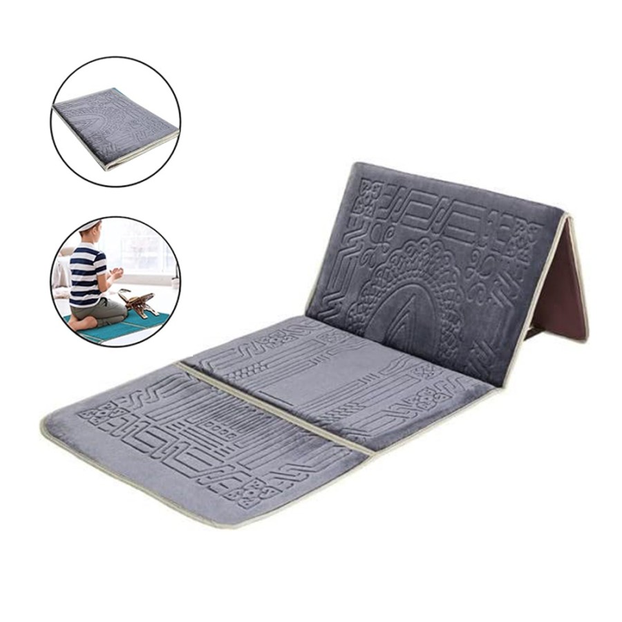 Prayer Rug Mat with Back Sitter Support - Grey