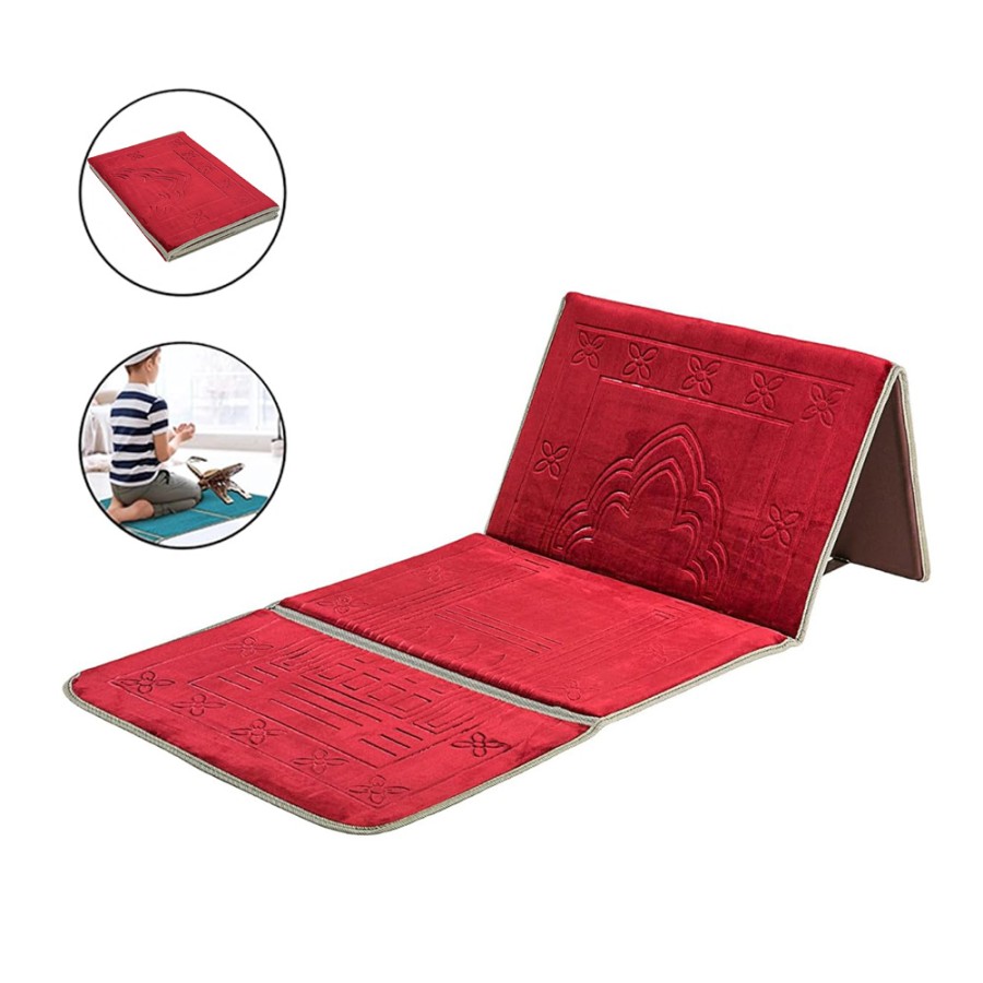 Prayer Rug Mat with Back Sitter Support - Red