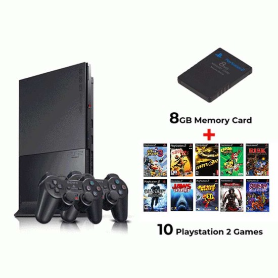 PS2 Slim Console with extra controller (2) + 10 Games + 8GB Memory Card