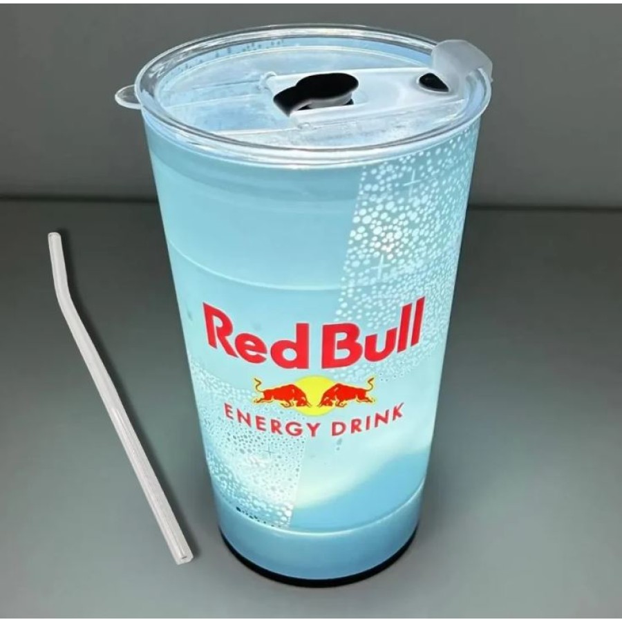 Red Bull Light Up LED Glowing Cup with Straw 415ml