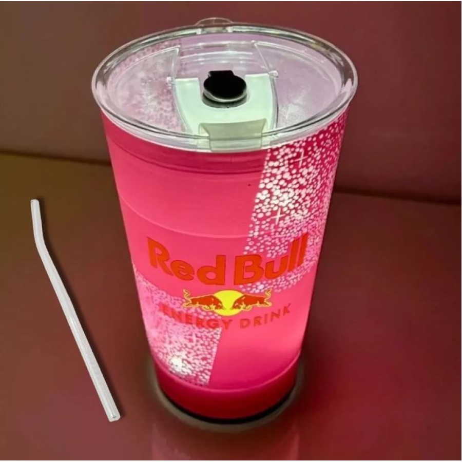 Red Bull Light Up LED Glowing Cup with Straw 415ml