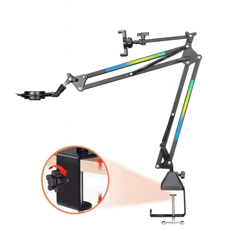 RGB Folding Phone & Mic Stand – Live Desktop Gimbal Mount