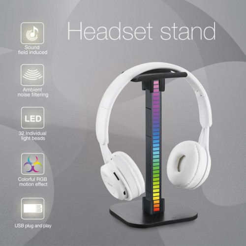 RGB Headset Stand LED Sound Control Light Headphone Holder