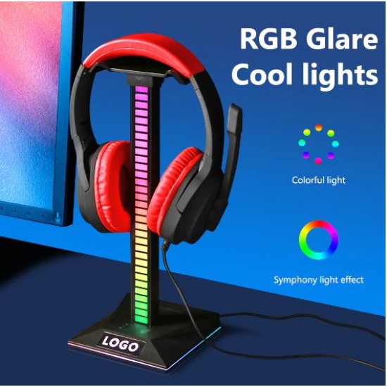 RGB Headset Stand LED Sound Control Light Headphone Holder