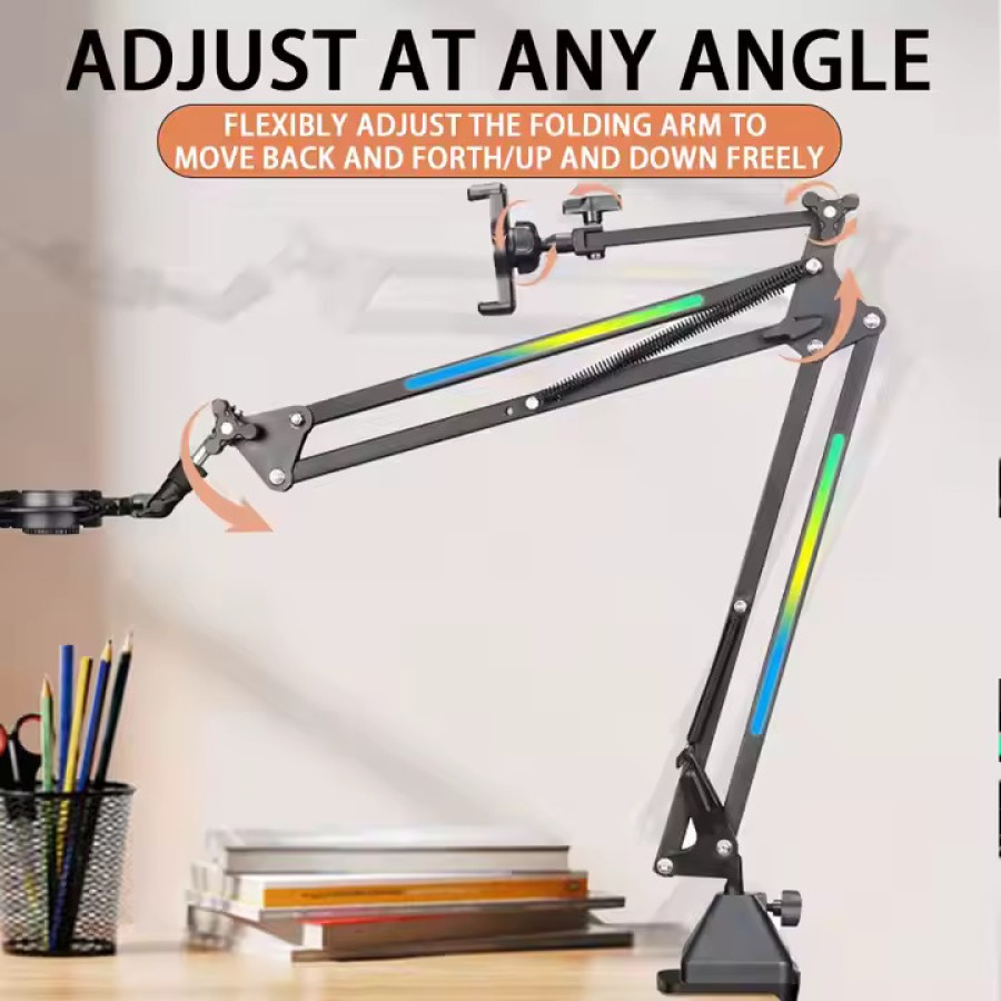 RGB Folding Phone & Mic Stand – Live Desktop Gimbal Mount