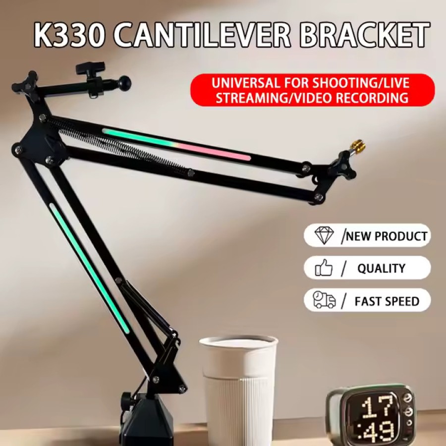 RGB Folding Phone & Mic Stand – Live Desktop Gimbal Mount