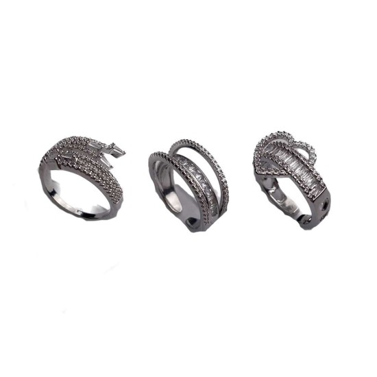 Jewellery Infinity 3Pcs Set Daimond Silver Tone RIng