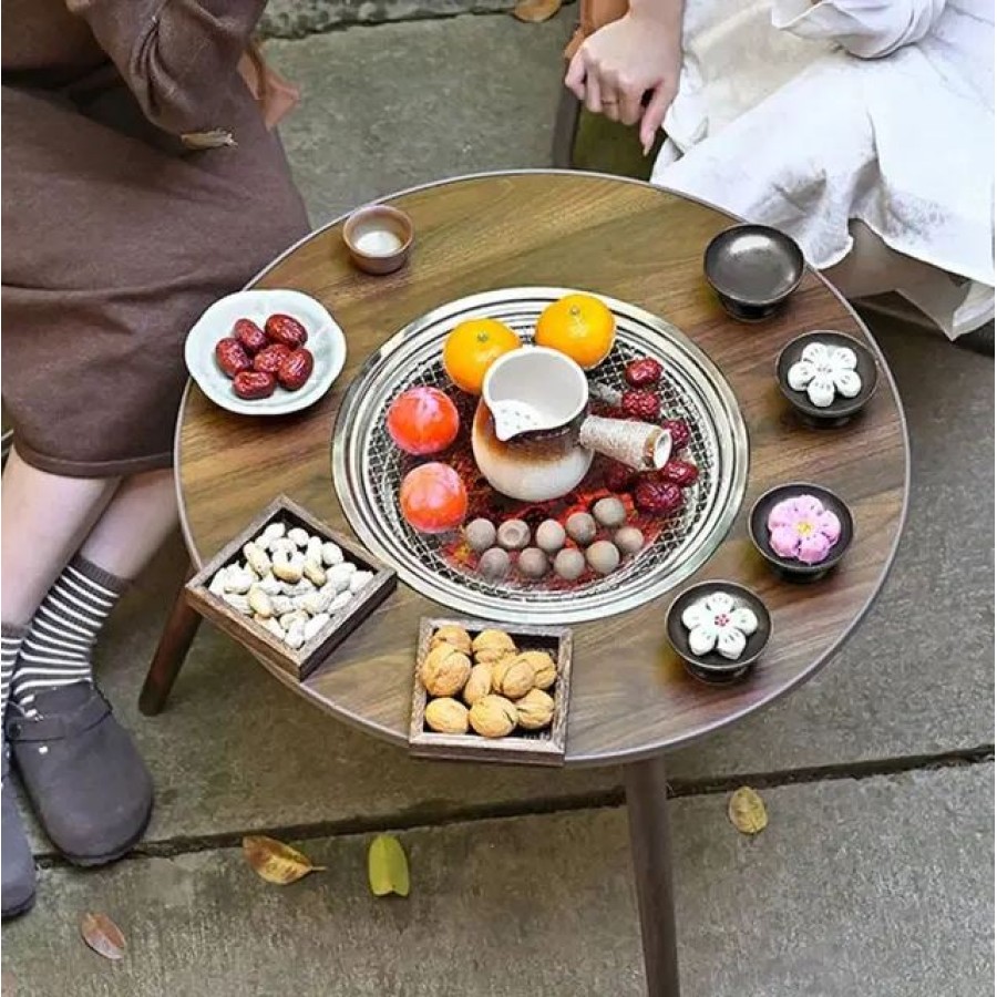 BBQ Multi-Purpose Camping Round Table with Grill Pan & Gril Net
