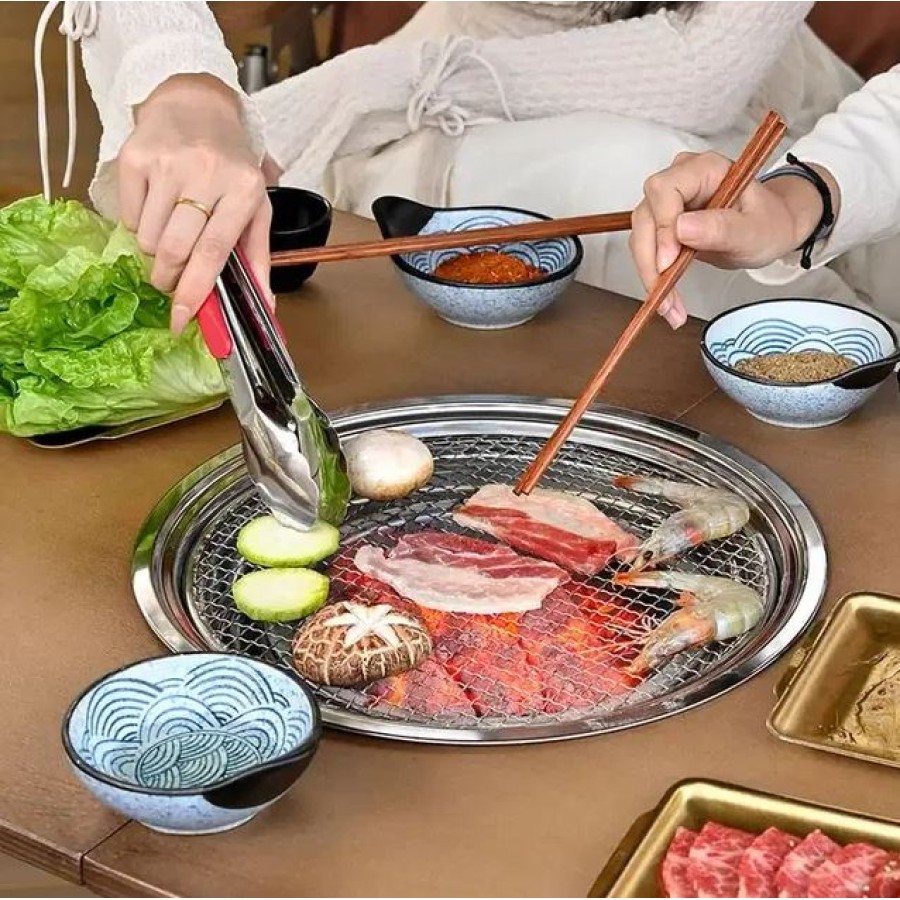 BBQ Multi-Purpose Camping Round Table with Grill Pan & Gril Net