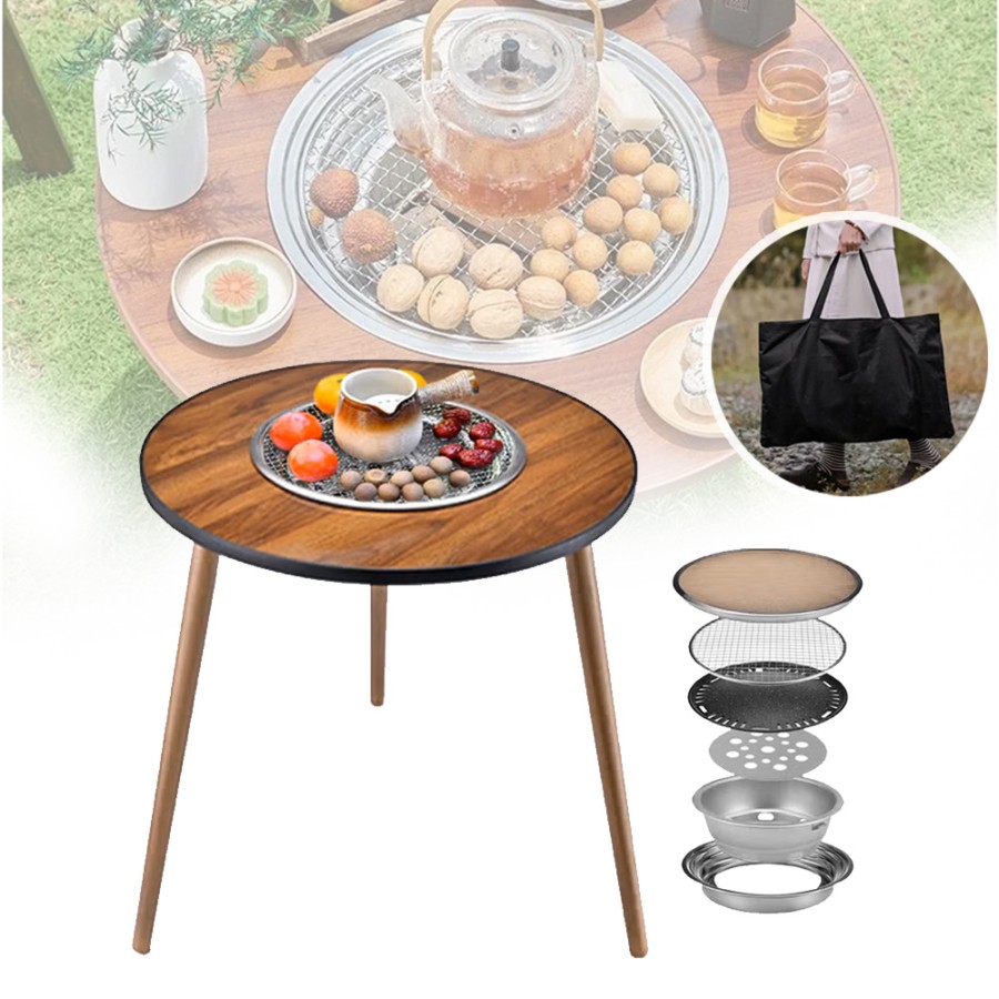 BBQ Multi-Purpose Camping Round Table with Grill Pan & Gril Net BBQ Multi-Purpose Camping Round Table with Grill Pan & Gril Net