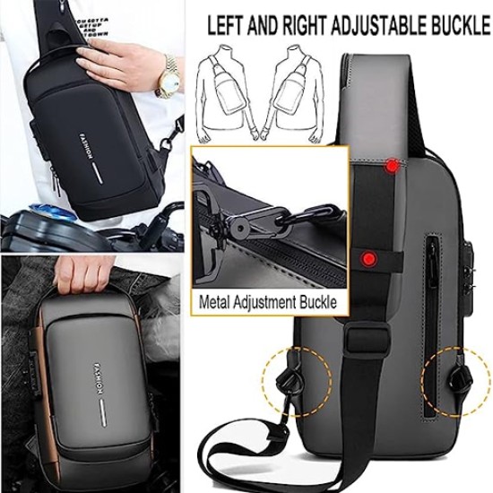 Anti theft Cross body Sling bag, Waterproof Chest Daypack with USB Charging