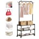 Multifunctional Metal Clothes Rack with Three Fabric Storage Shelves