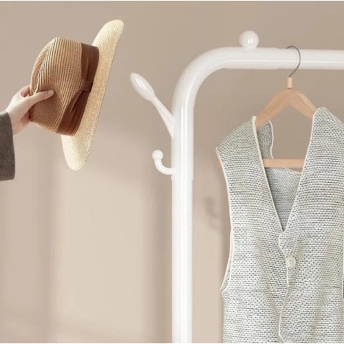 Multifunctional Metal Clothes Rack with Three Fabric Storage Shelves