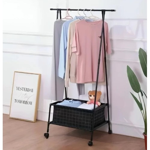 Metal Clothes Hanger with Built-In Fabric Storage Box geen box