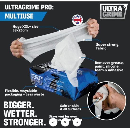 Ultra Grime Pro Multiuse XXL+ Cleaning Wipes - 100Pcs